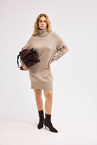 Diagonal-Bej Triko Elbise-Elbise-1-Milagron.com