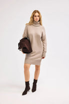 Diagonal-Bej Triko Elbise-Elbise-3-Milagron.com