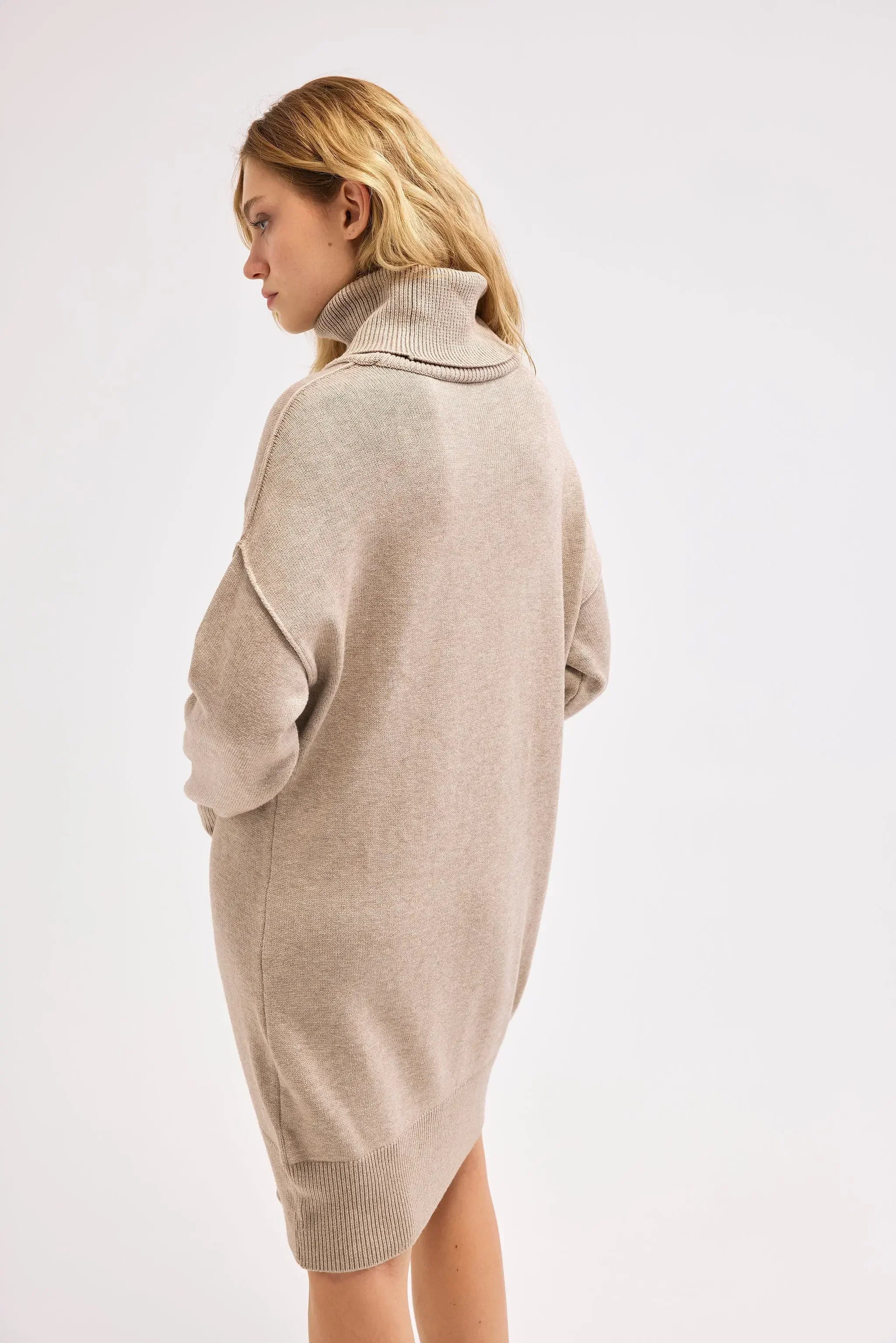 Diagonal-Bej Triko Elbise-Elbise-6-Milagron.com