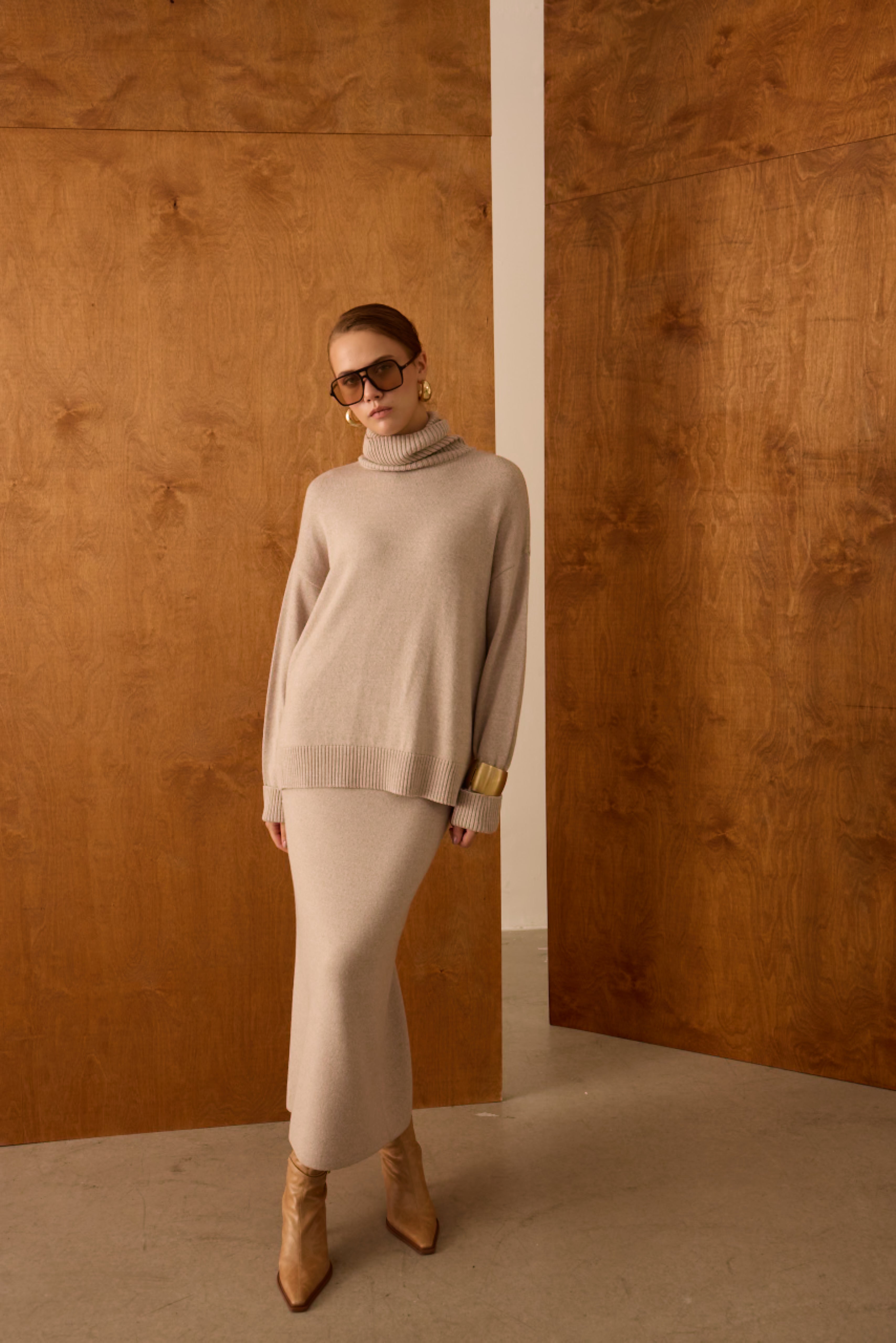 Diagonal-Bej Triko Etek-Etek-3-Milagron.com