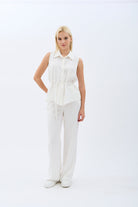 Diagonal-Bel Bağcıklı Kolsuz Gömlek Yaka Bluz-Gömlek-5-Milagron.com