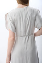 Diagonal-Belden Bağlamalı Yırtmaçlı Elbise (Gri)-ELBİSE-5-Milagron.com