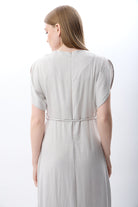 Diagonal-Belden Bağlamalı Yırtmaçlı Elbise (Gri)-ELBİSE-9-Milagron.com