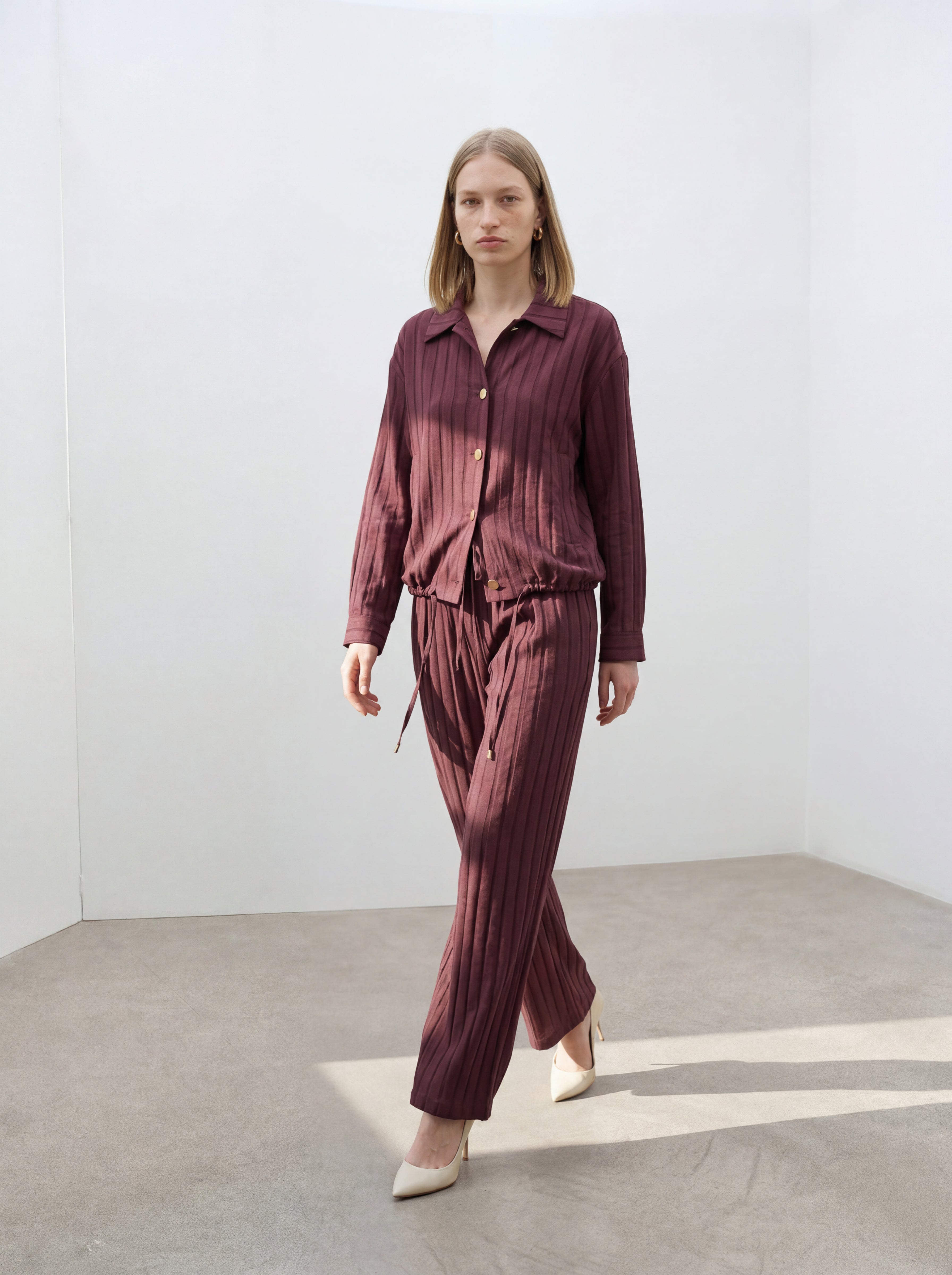 Beli Ayarlanabilir Geniş Paça Pantolon Bordo