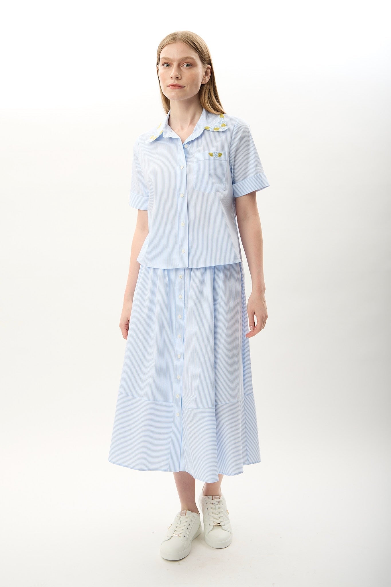 Diagonal-Beli Lastikli Düğmeli Etek-Etek-1-Milagron.com