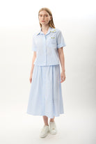 Diagonal-Beli Lastikli Düğmeli Etek-Etek-1-Milagron.com