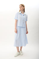 Diagonal-Beli Lastikli Düğmeli Etek-Etek-2-Milagron.com