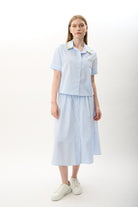 Diagonal-Beli Lastikli Düğmeli Etek-Etek-4-Milagron.com