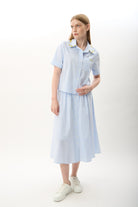 Diagonal-Beli Lastikli Düğmeli Etek-Etek-5-Milagron.com