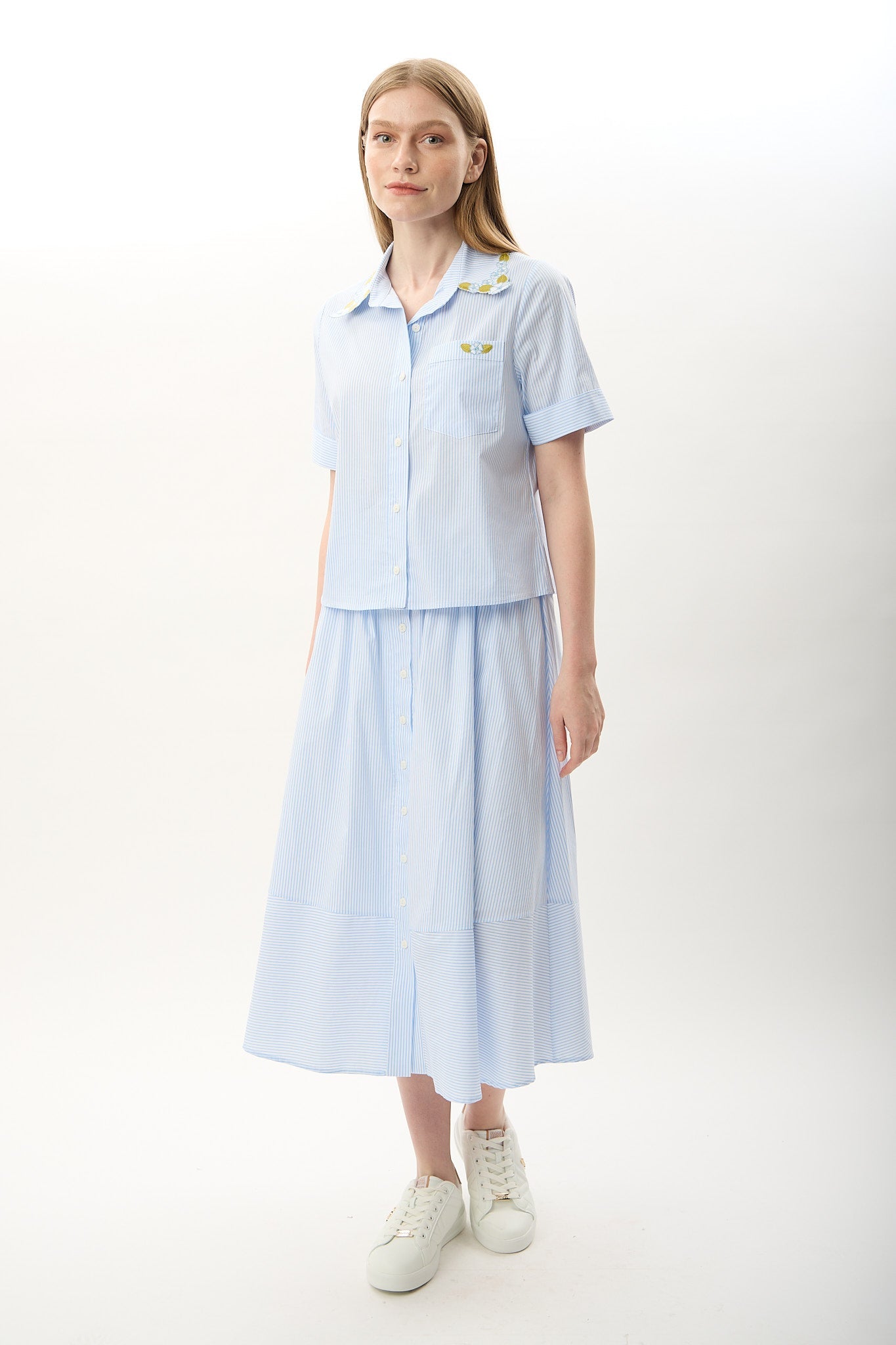 Diagonal-Beli Lastikli Düğmeli Etek-Etek-7-Milagron.com