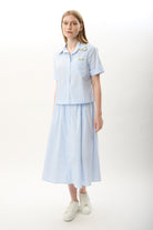 Diagonal-Beli Lastikli Düğmeli Etek-Etek-7-Milagron.com