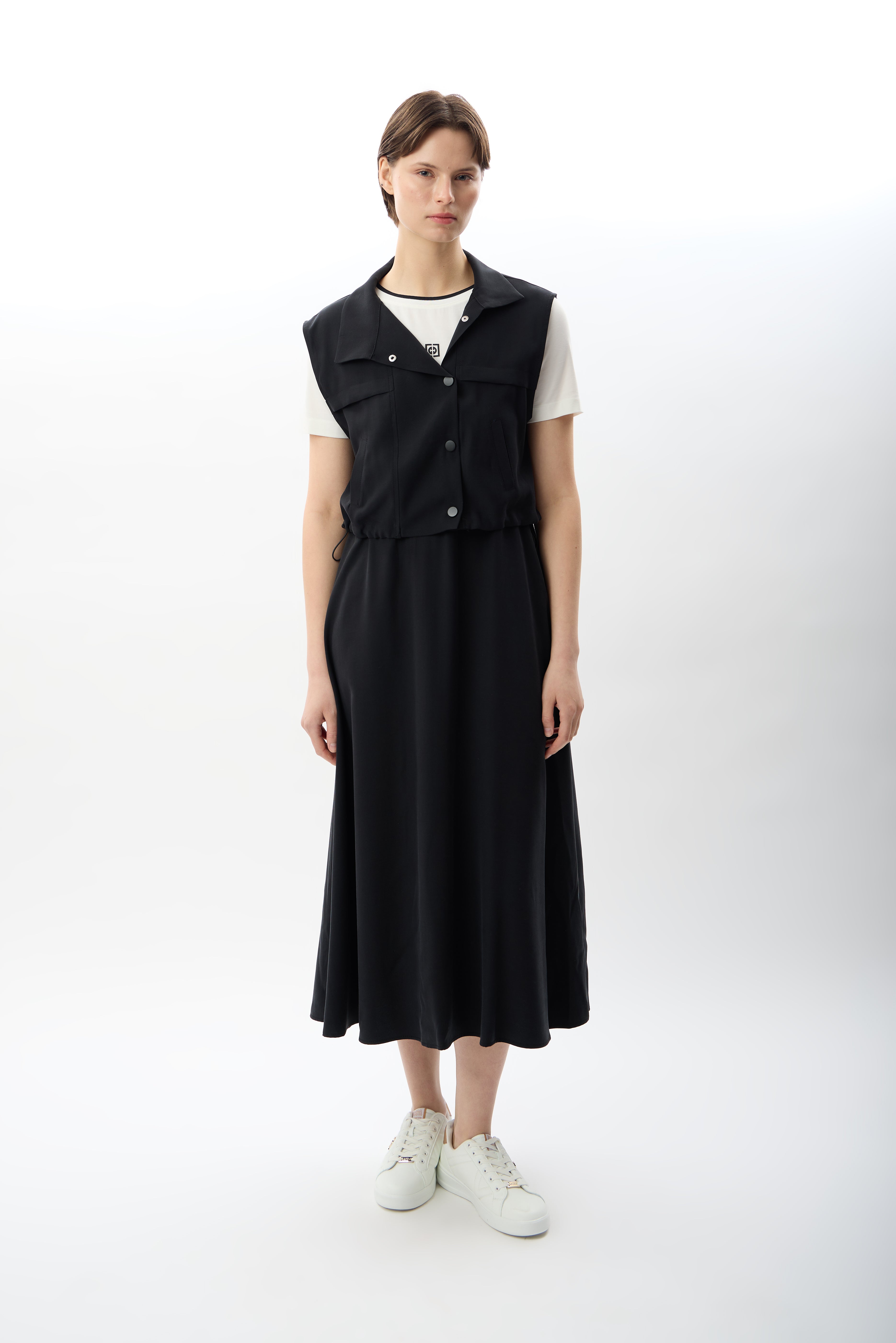 Diagonal-Bisiklet Yaka Kısa Kollu Elbise-Elbise-11-Milagron.com