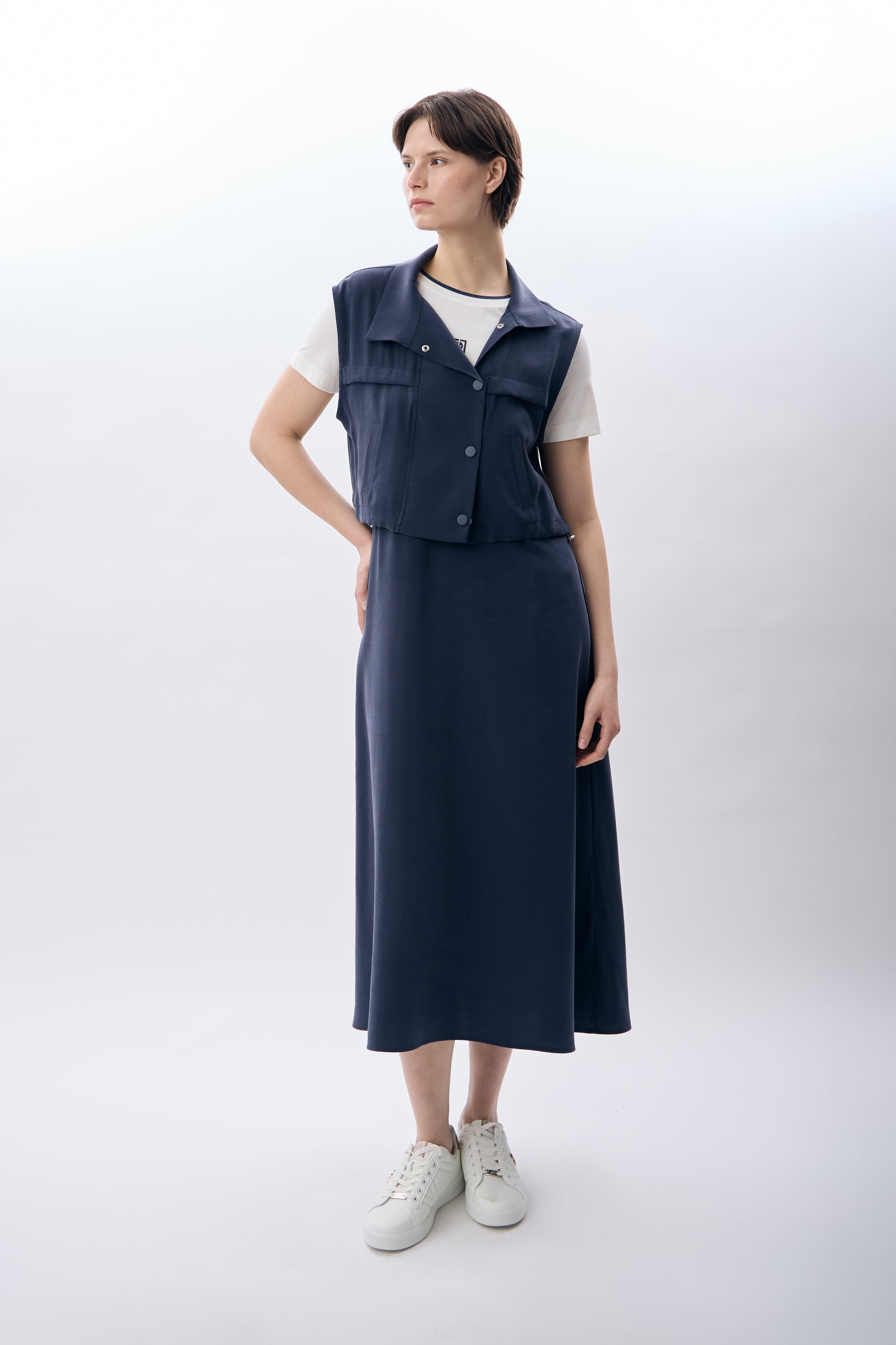 Diagonal-Bisiklet Yaka Kısa Kollu Elbise-Elbise-7-Milagron.com