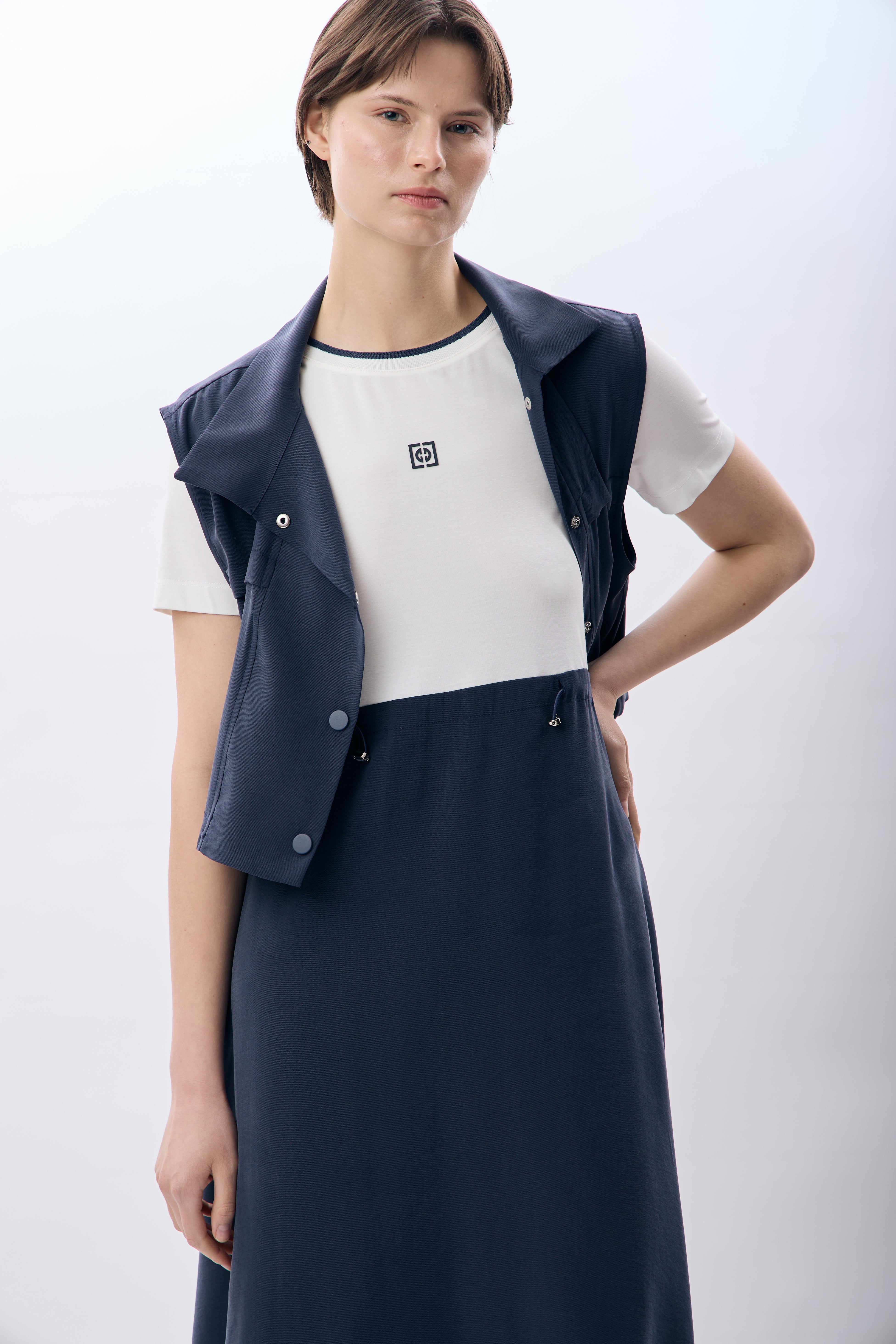 Diagonal-Bisiklet Yaka Kısa Kollu Elbise-Elbise-9-Milagron.com