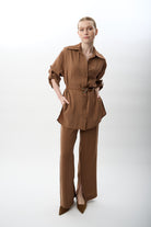 Diagonal-Bol Kesim Pantolon (Kahverengi)-PANTOLON-1-Milagron.com