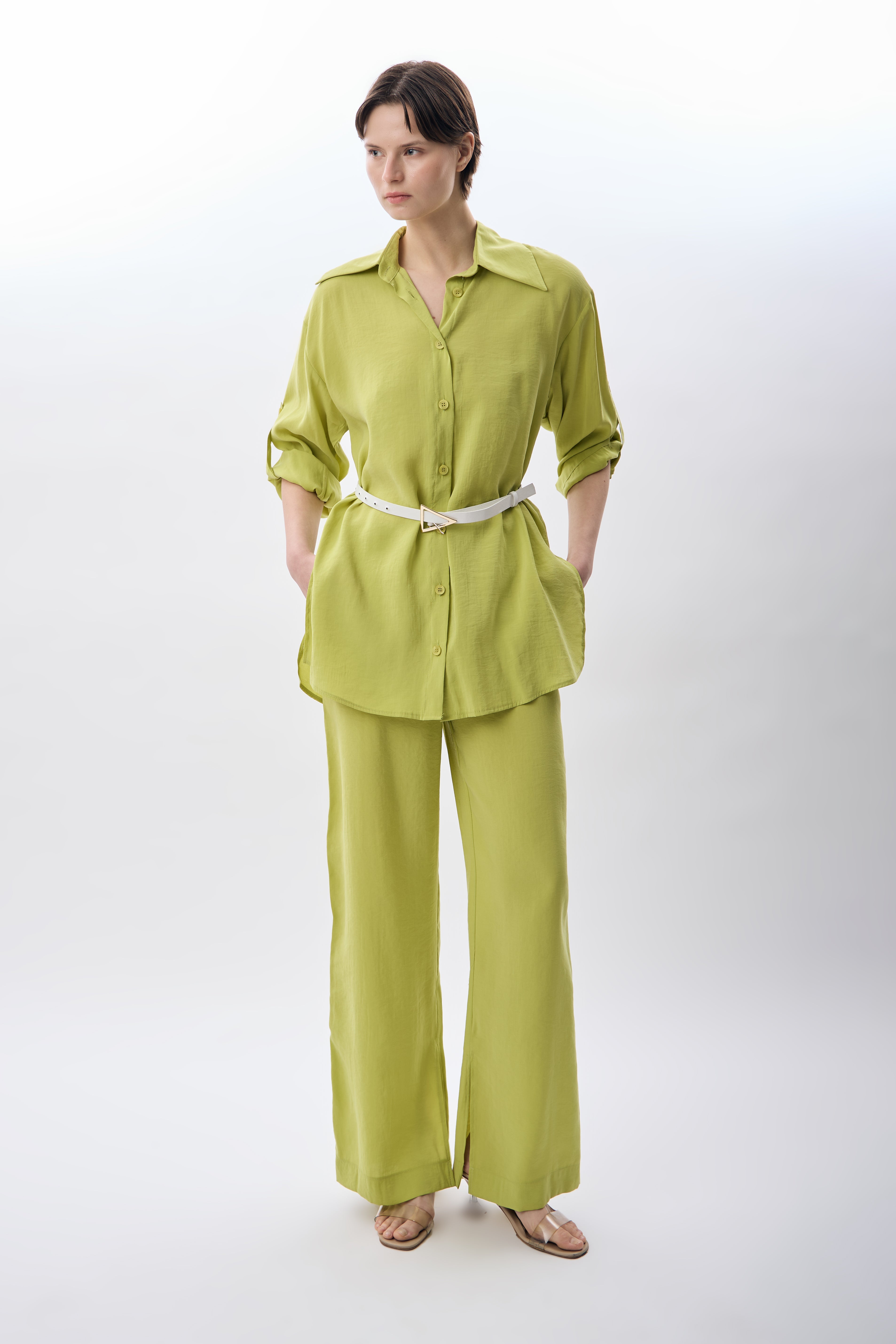 Diagonal-Bol Kesim Pantolon (Yeşil)-TAKIM-3-Milagron.com