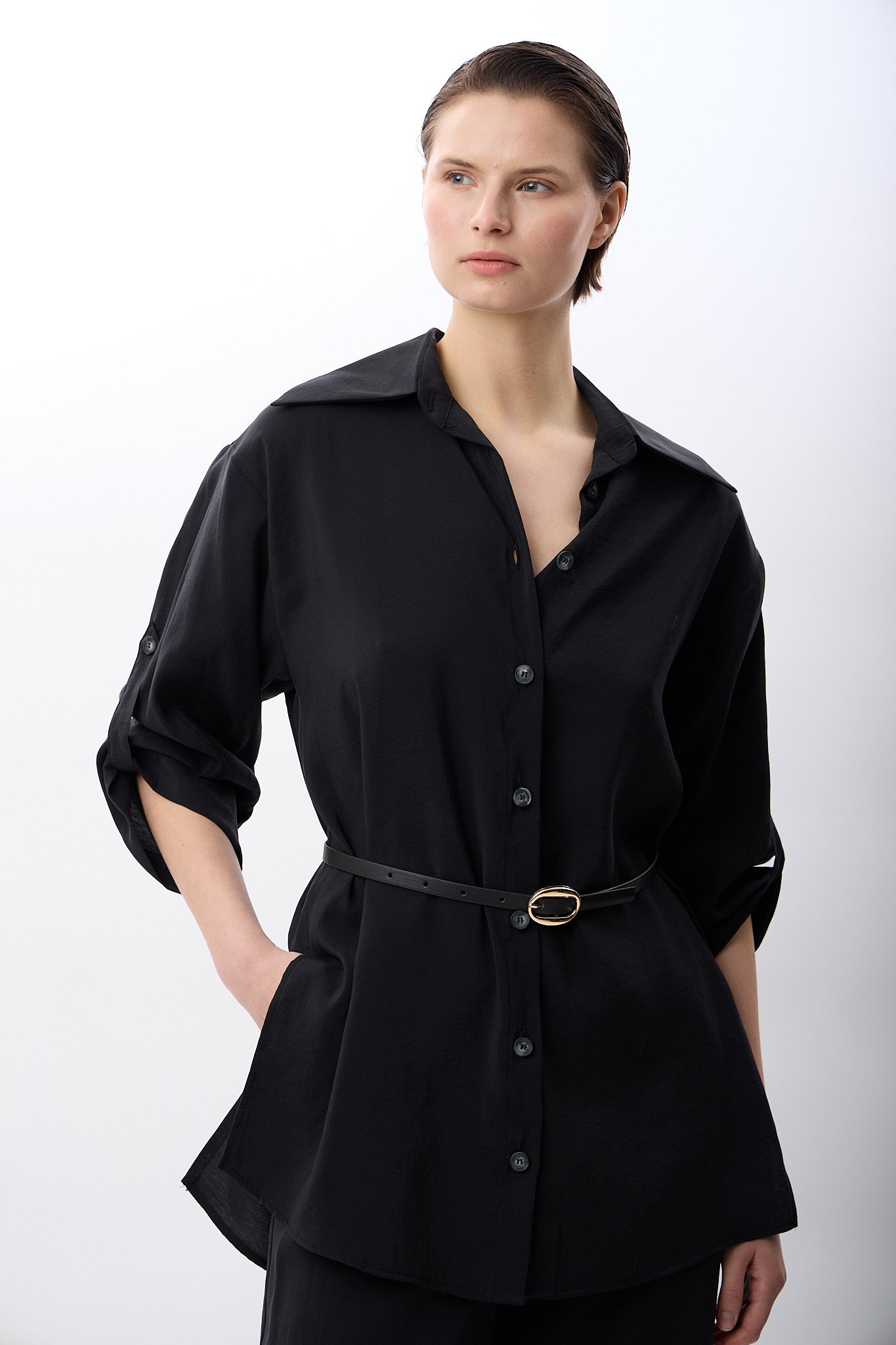 Diagonal-Bol Kesim Pantolon (Siyah)-TAKIM-5-Milagron.com