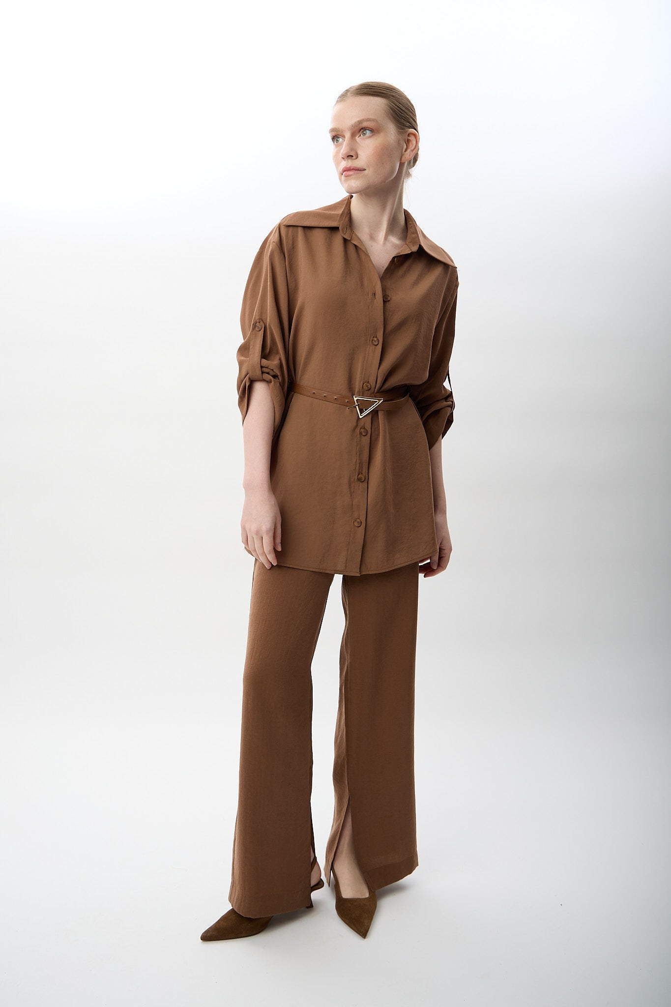 Diagonal-Bol Kesim Pantolon (Kahverengi)-PANTOLON-7-Milagron.com