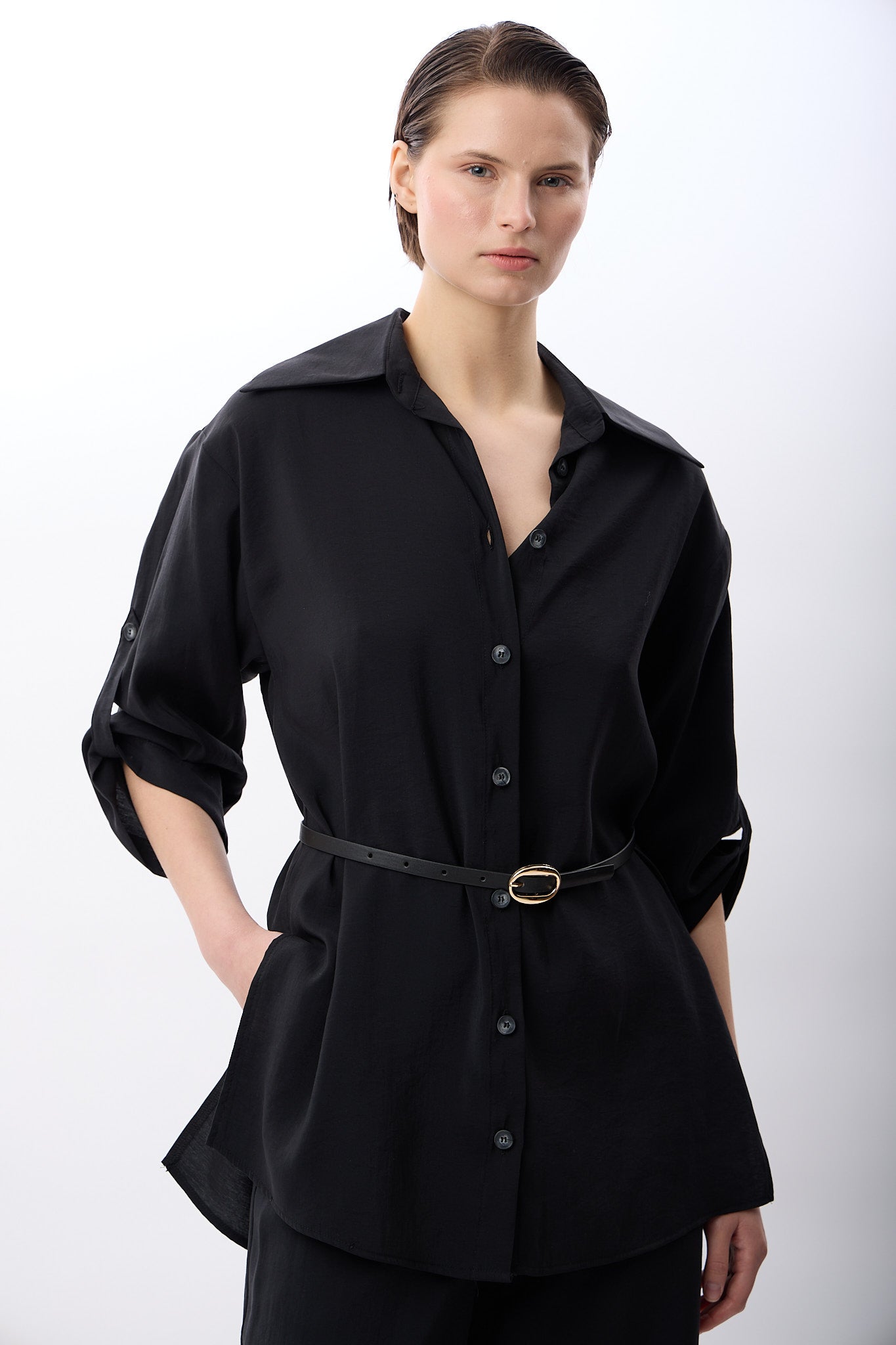 Diagonal-Bol Kesim Pantolon (Siyah)-TAKIM-9-Milagron.com