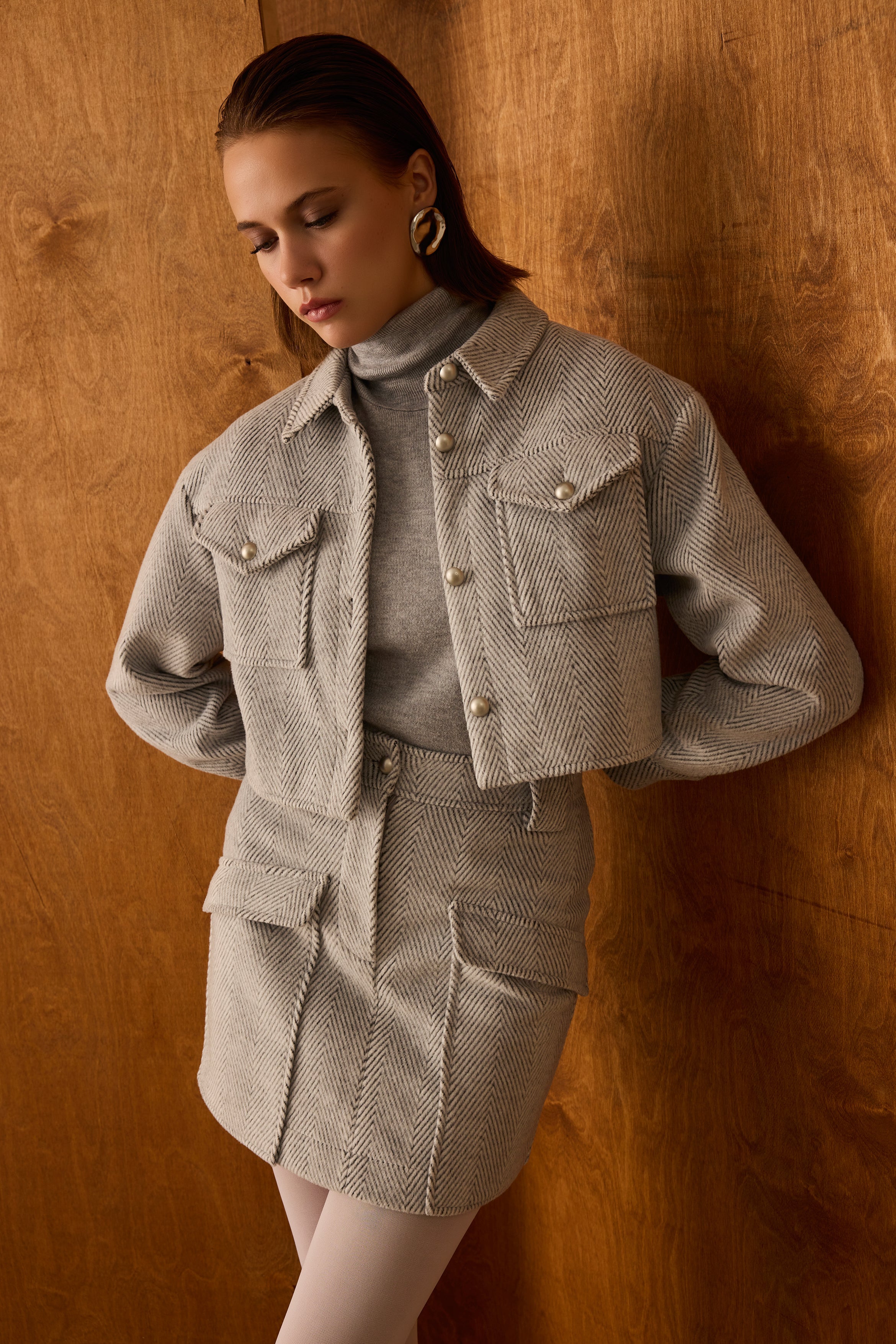 Diagonal-Bomber Gri Ceket-Ceket-4-Milagron.com