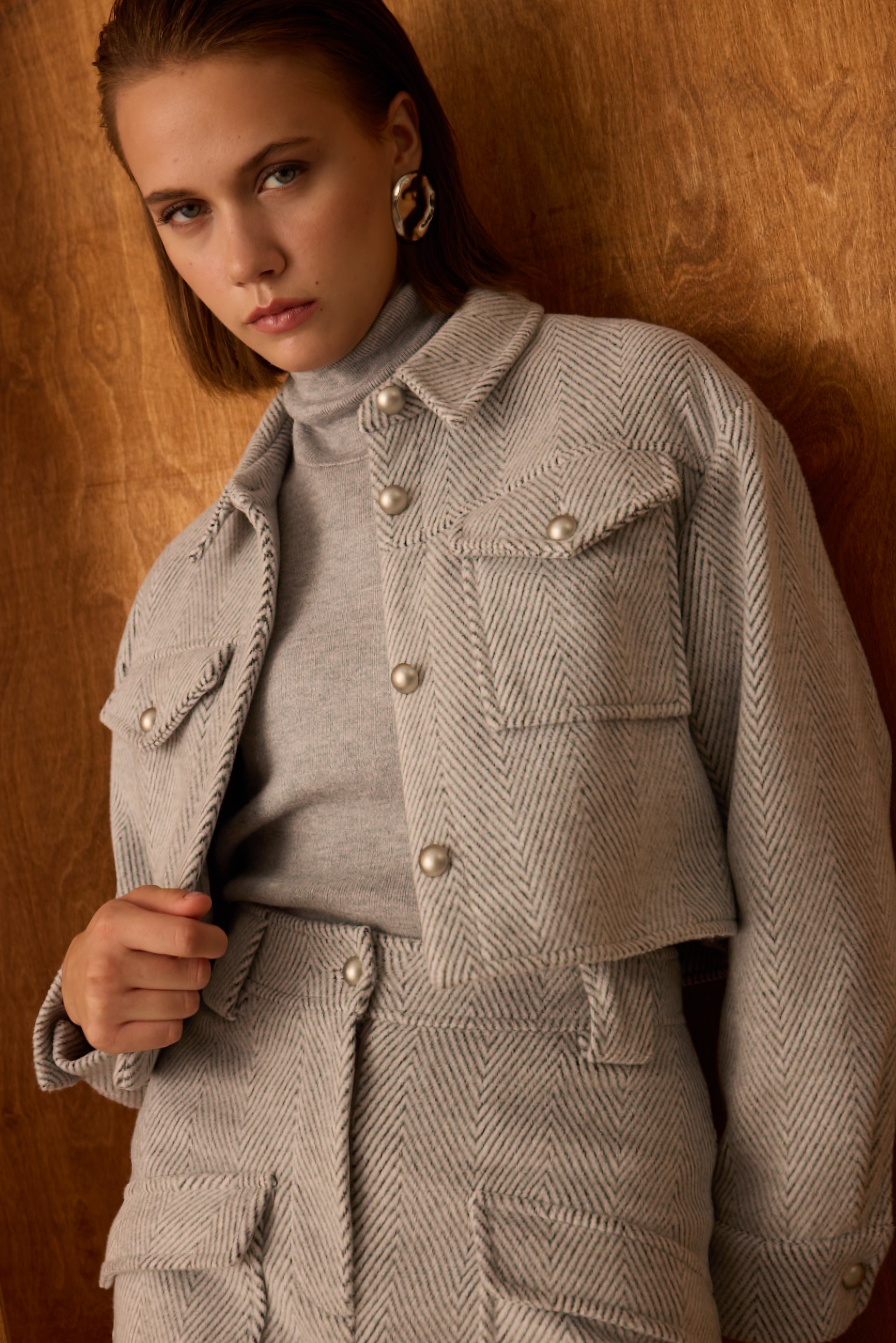 Diagonal-Bomber Gri Ceket-Ceket-5-Milagron.com