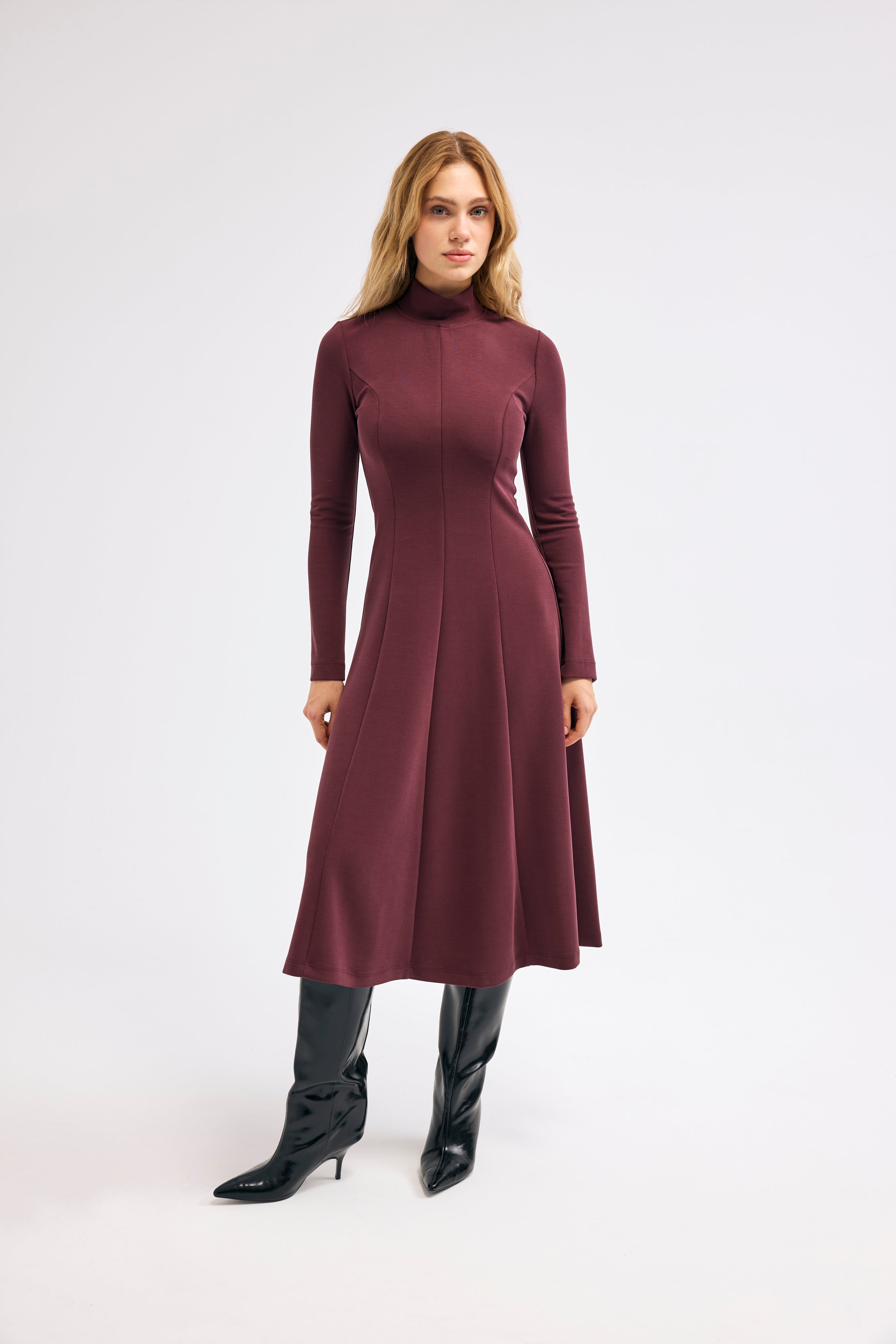 Diagonal-Bordo Elbise-Elbise-4-Milagron.com