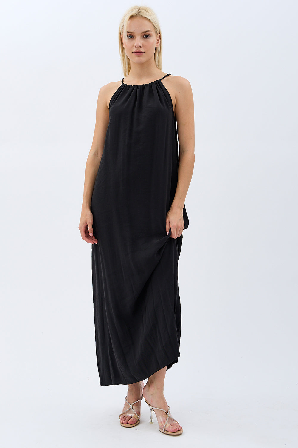 Diagonal-Boyundan Bağlamalı Maxi Elbise-Elbise-1-Milagron.com