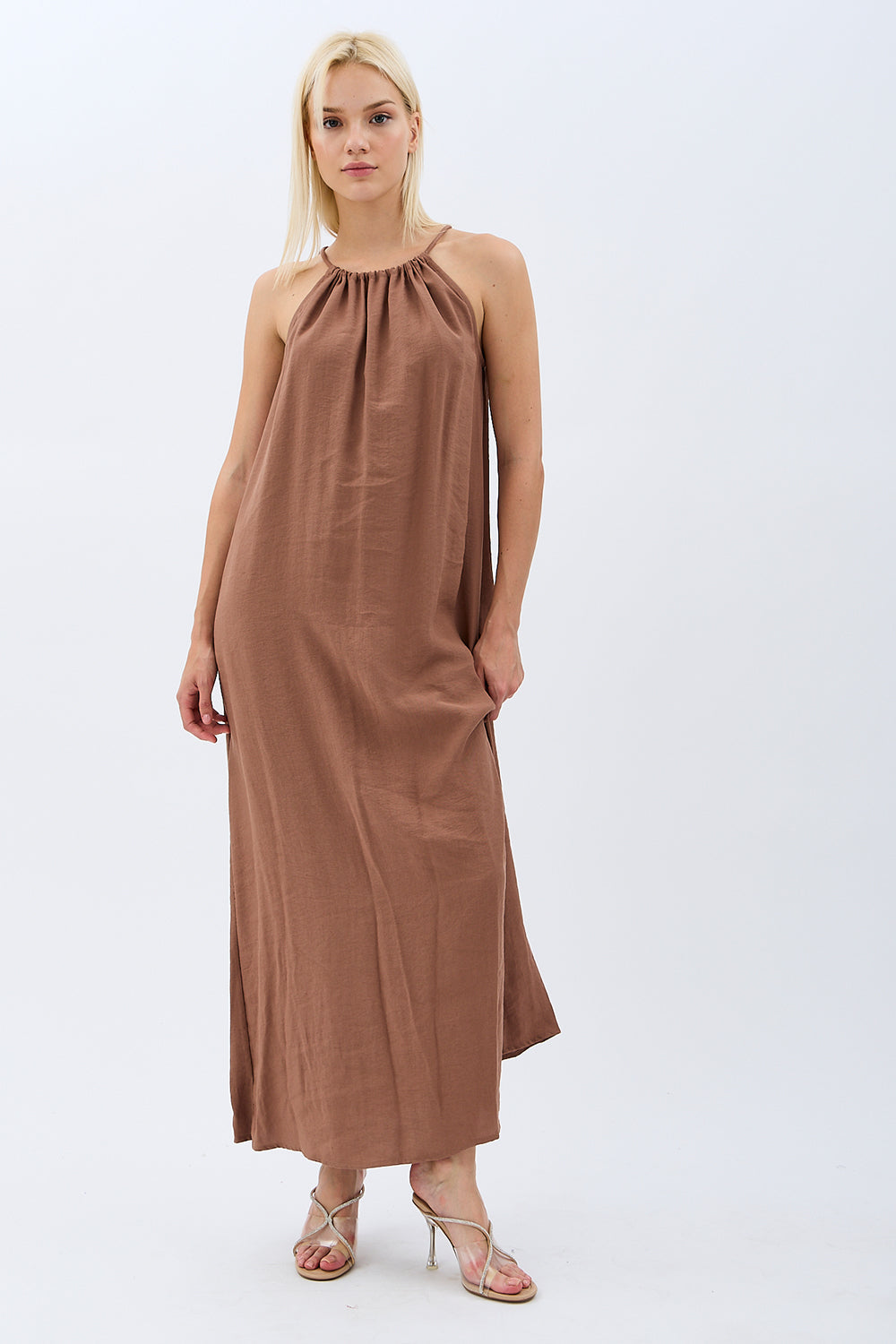 Diagonal-Boyundan Bağlamalı Maxi Elbise-Elbise-3-Milagron.com