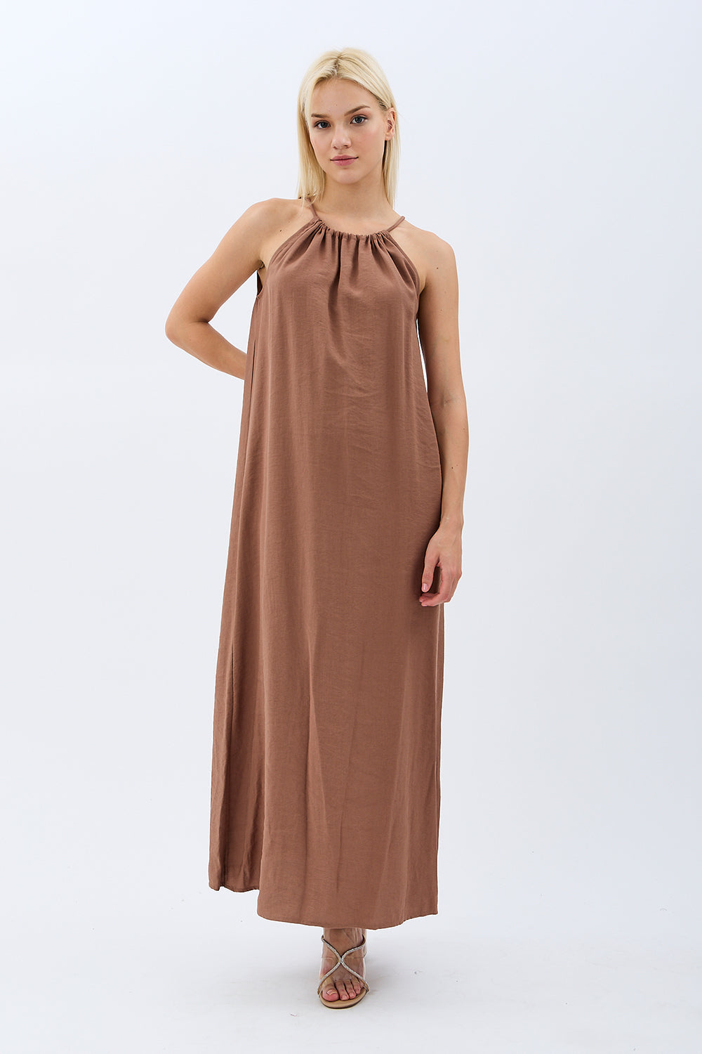 Diagonal-Boyundan Bağlamalı Maxi Elbise-Elbise-5-Milagron.com