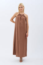 Diagonal-Boyundan Bağlamalı Maxi Elbise-Elbise-5-Milagron.com