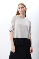 Diagonal-Büzgü Ayarlı İki Renkli Sweatshirt-Sweatshirts & Hoodies-8-Milagron.com