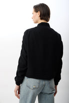 Diagonal-Büzgülü Kol Fermuarlı Bomber Ceket (Siyah)-CEKET-3-Milagron.com