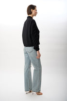 Diagonal-Büzgülü Kol Fermuarlı Bomber Ceket (Siyah)-CEKET-4-Milagron.com