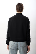 Diagonal-Büzgülü Kol Fermuarlı Bomber Ceket (Siyah)-CEKET-6-Milagron.com