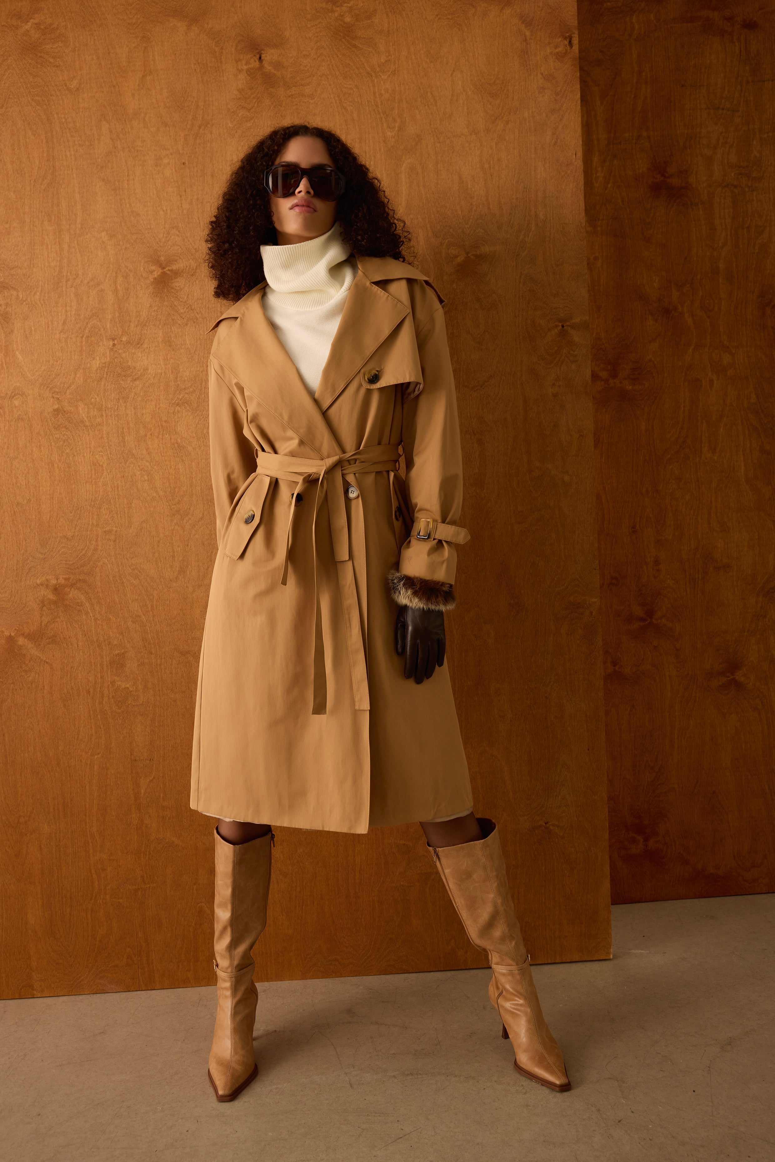 Diagonal-Kuşaklı Trenç Kot (Camel)-TRENÇ KOT-1-Milagron.com