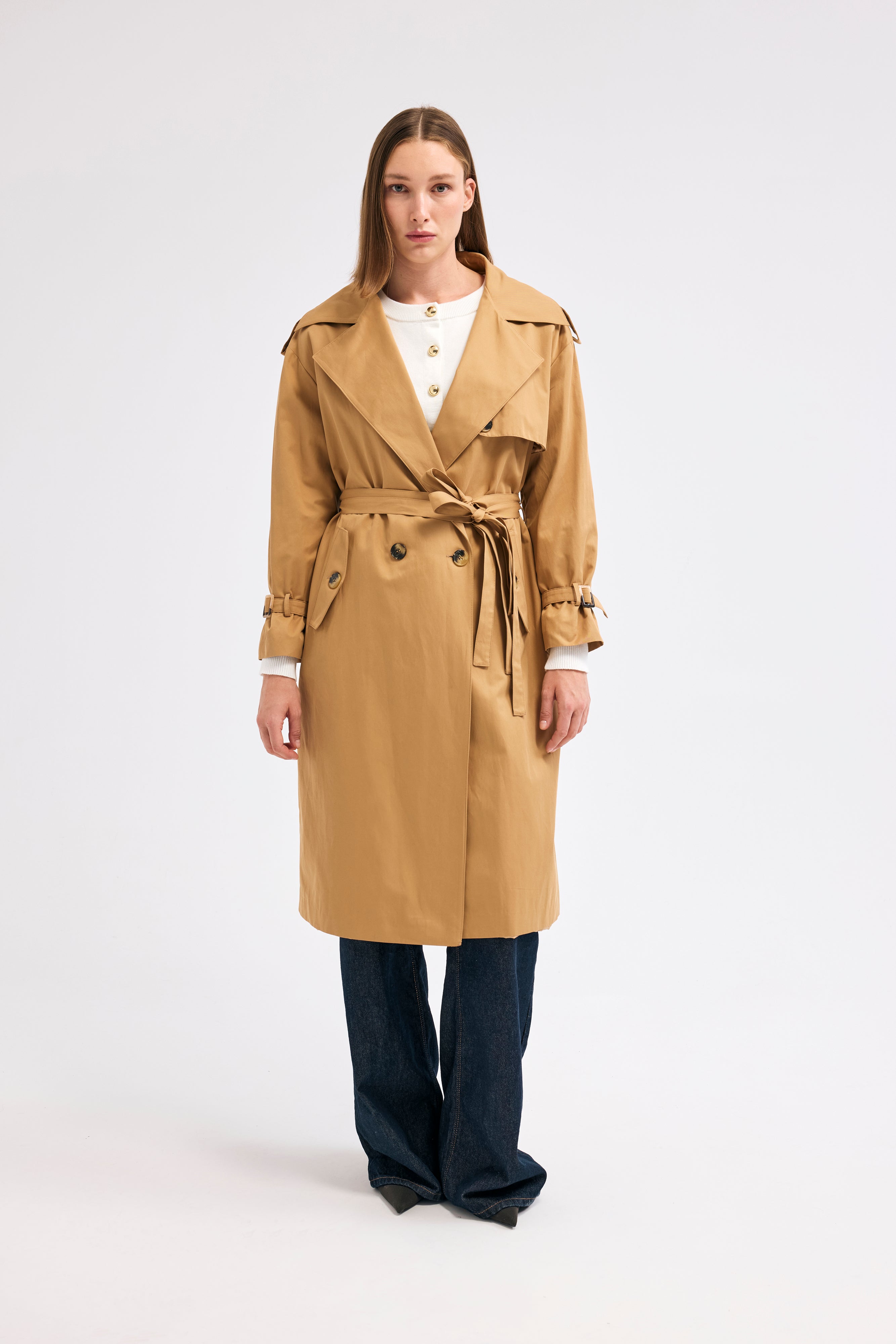 Diagonal-Kuşaklı Trenç Kot (Camel)-TRENÇ KOT-9-Milagron.com