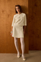 Diagonal-Ceket Elbise İkili Ekru Takım-Alt - Üst Takım-1-Milagron.com