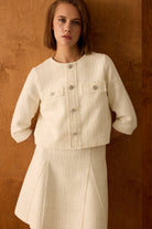 Diagonal-Ceket Elbise İkili Ekru Takım-Alt - Üst Takım-2-Milagron.com