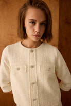 Diagonal-Ceket Elbise İkili Ekru Takım-Alt - Üst Takım-4-Milagron.com