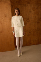 Diagonal-Ceket Elbise İkili Ekru Takım-Alt - Üst Takım-5-Milagron.com