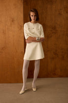 Diagonal-Ceket Elbise İkili Ekru Takım-Alt - Üst Takım-6-Milagron.com