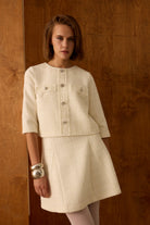 Diagonal-Ceket Elbise İkili Ekru Takım-Alt - Üst Takım-8-Milagron.com