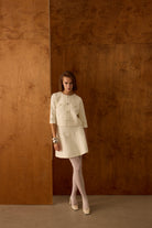 Diagonal-Ceket Elbise İkili Ekru Takım-Alt - Üst Takım-9-Milagron.com