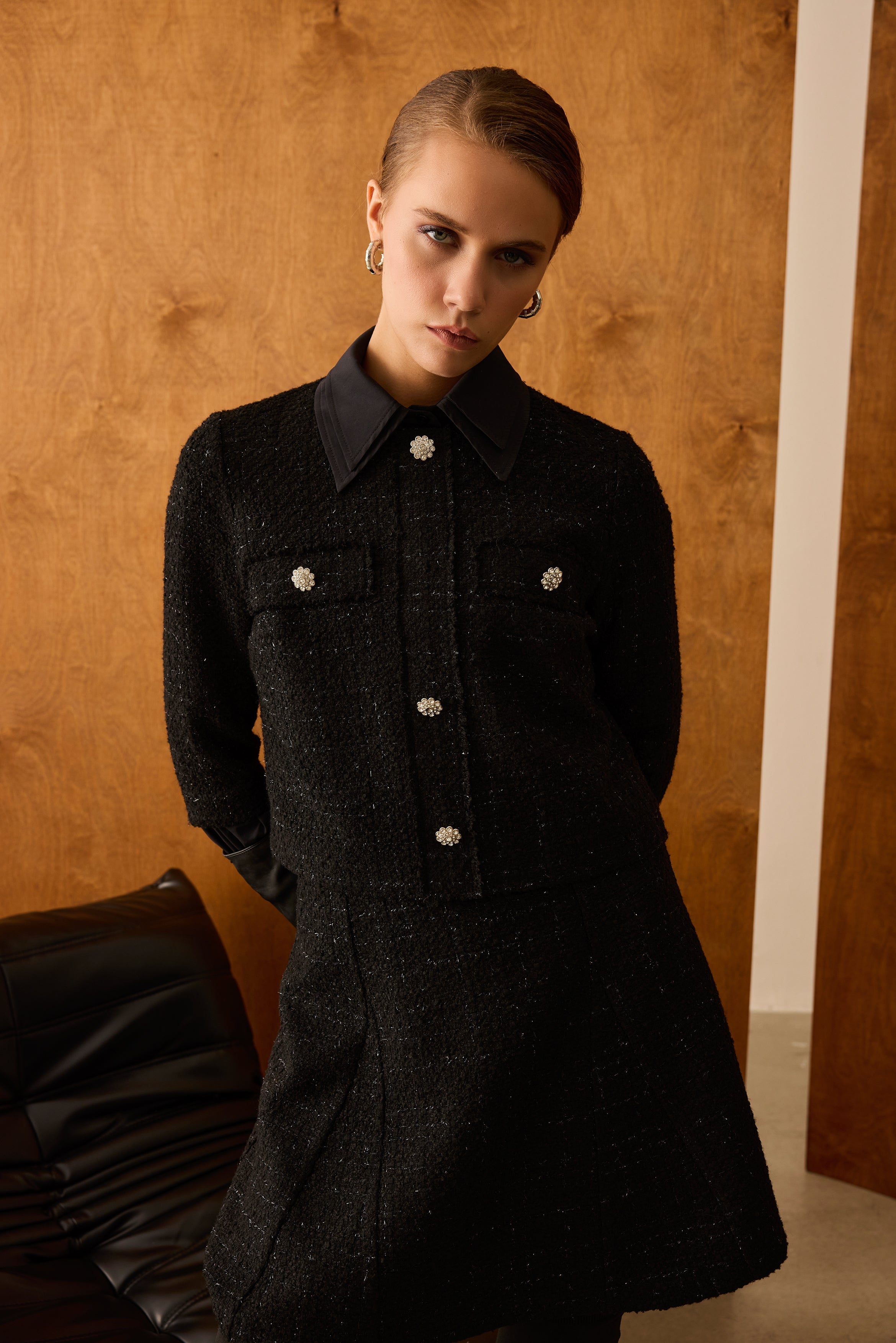 Diagonal-Ceket Elbise İkili Siyah Takım-Alt - Üst Takım-4-Milagron.com