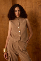 Diagonal-Cep Detay Camel Yelek-YELEK-1-Milagron.com