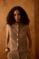 Diagonal-Cep Detay Camel Yelek-YELEK-3-Milagron.com