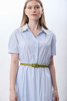 Diagonal-Çizgili Kemerli Gömlek Elbise-Elbise-2-Milagron.com