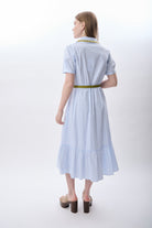 Diagonal-Çizgili Kemerli Gömlek Elbise-Elbise-3-Milagron.com