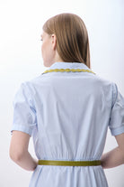 Diagonal-Çizgili Kemerli Gömlek Elbise-Elbise-4-Milagron.com