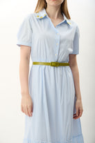 Diagonal-Çizgili Kemerli Gömlek Elbise-Elbise-5-Milagron.com